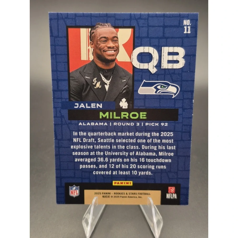 2025 Panini Rookies and Stars Jalen Milroe #11 Draft Class Purple /35 Seahawks